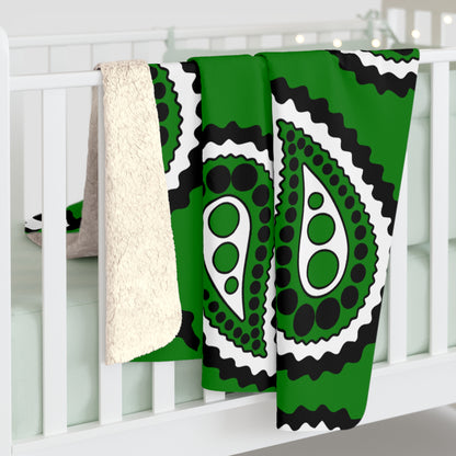 Green, Black, White Retro Paisley Blanket Throw
