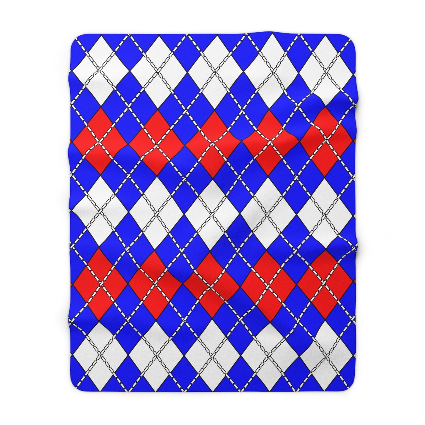 Blue, White, Red Retro Argyle Blanket Throw