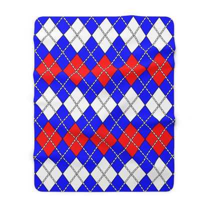 Blue, White, Red Retro Argyle Blanket Throw