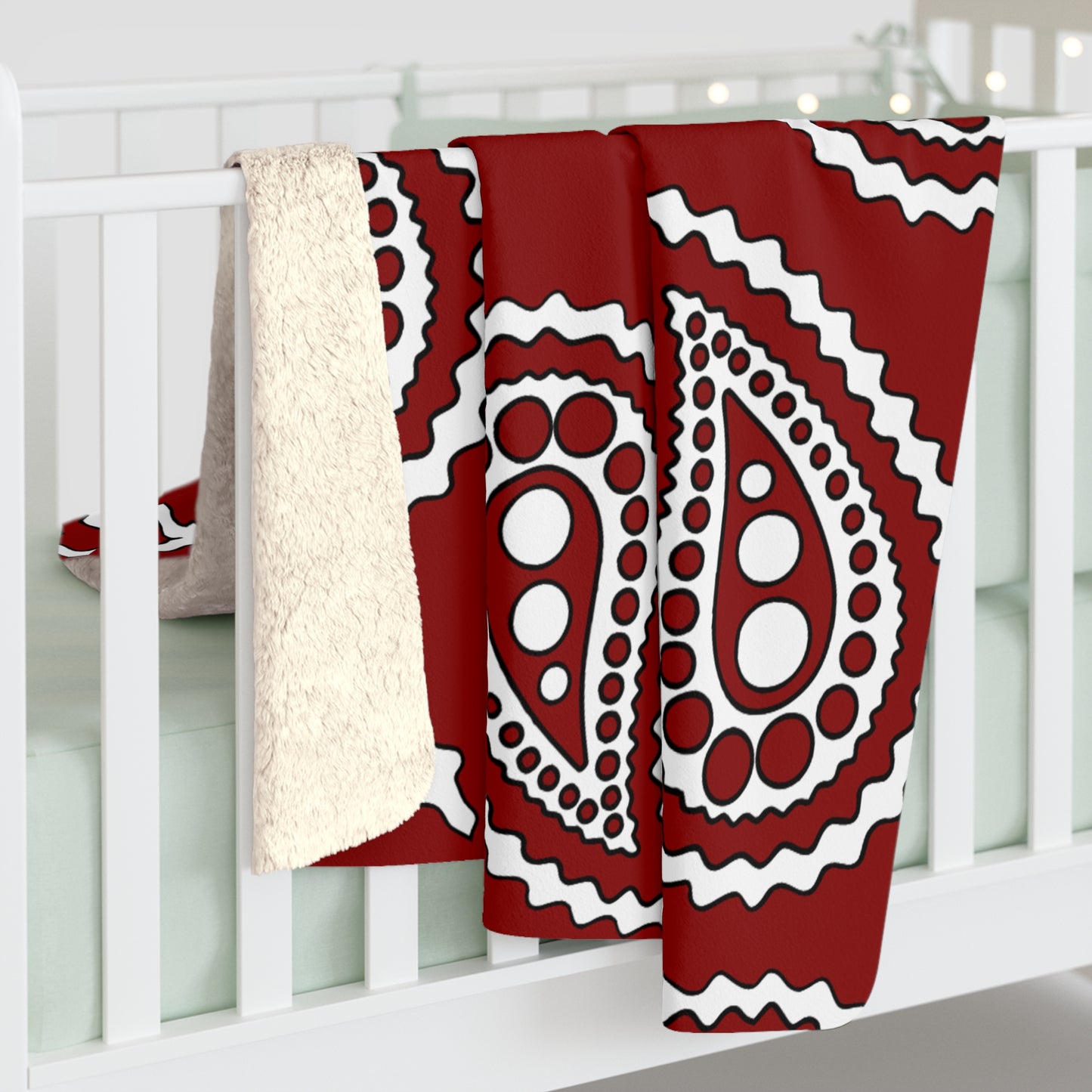 Dark Red, White Retro Paisley Blanket Throw