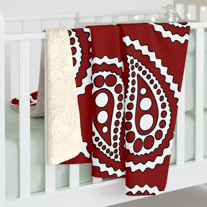 Dark Red, White Retro Paisley Blanket Throw