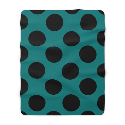 Teal, Black Retro Polka Dots Blanket Throw