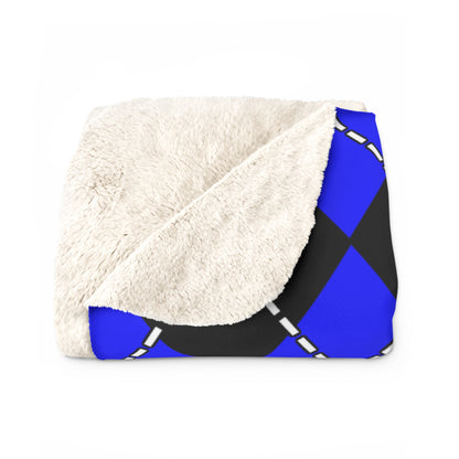 Blue, Black, White Retro Argyle Blanket Throw