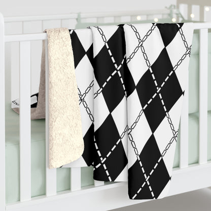 White, Black Retro Argyle Blanket Throw
