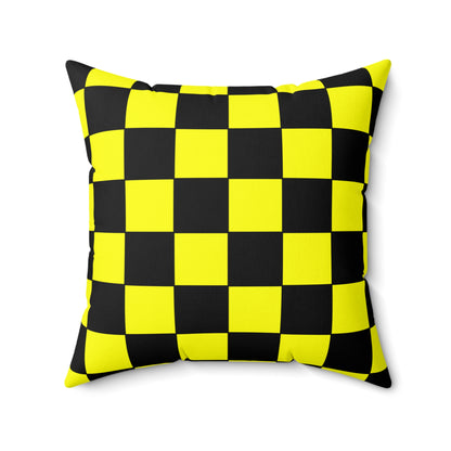 Yellow, Black Retro Check Cushion Pillow