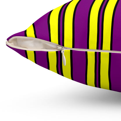 Purple, Yellow Retro Stripes Cushion Pillow