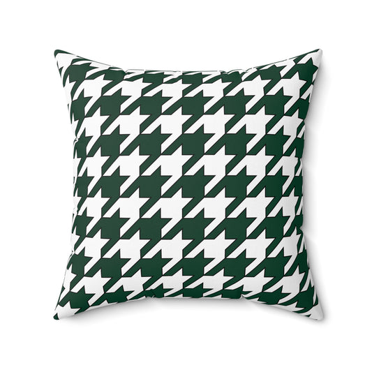 Dark Green, White Retro Houndstooth Cushion Pillow