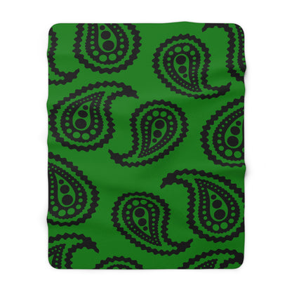 Green, Black Retro Paisley Blanket Throw