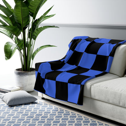 Royal Blue, Black Retro Check Blanket Throw