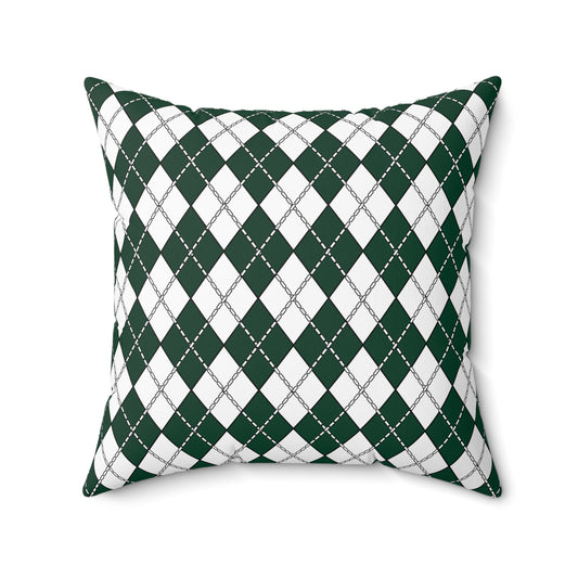 Dark Green, White Retro Argyle Cushion Pillow
