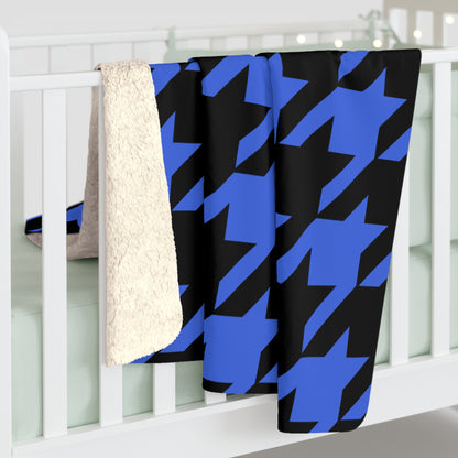 Royal Blue, Black Retro Houndstooth Blanket Throw