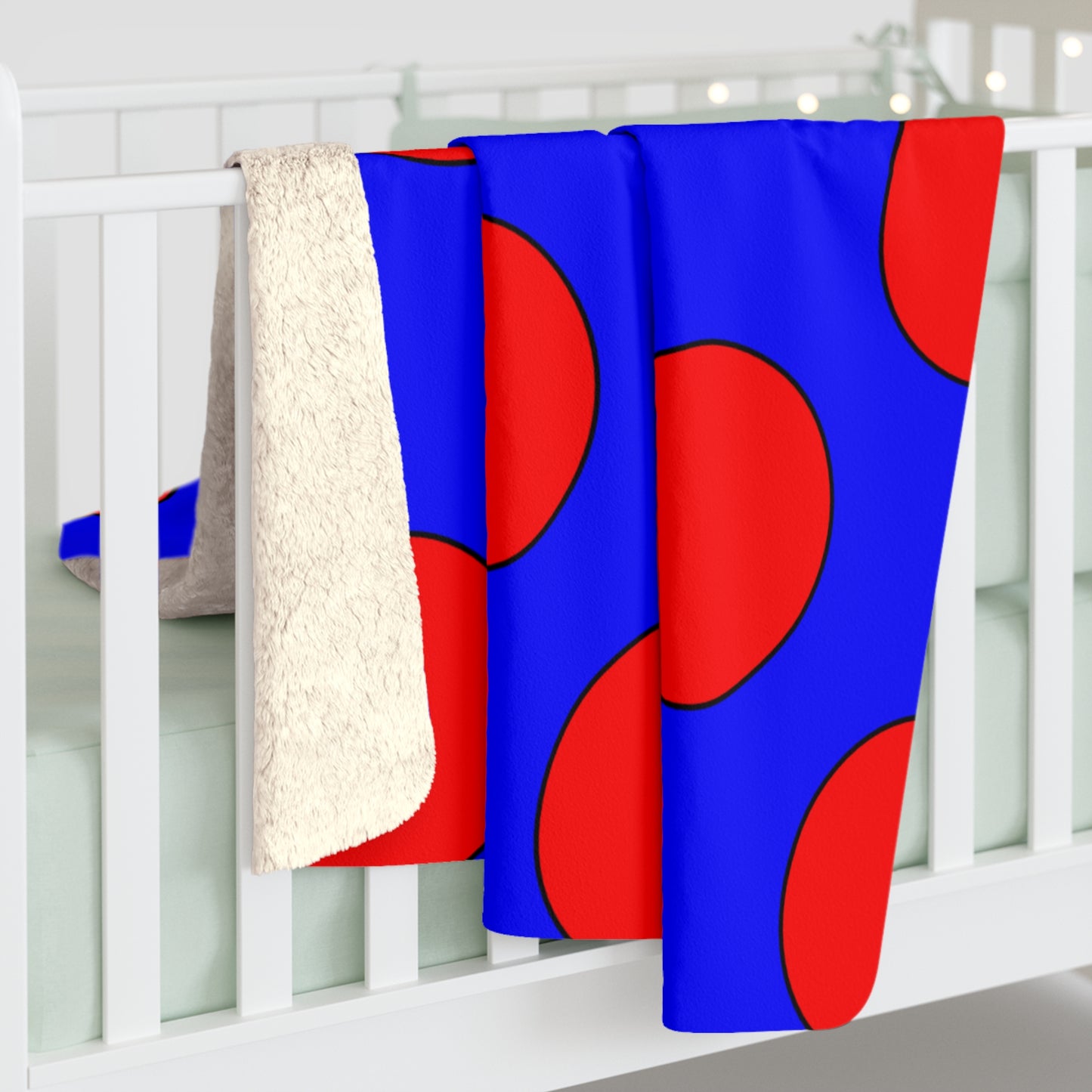 Blue, Red Retro Polka Dots Blanket Throw