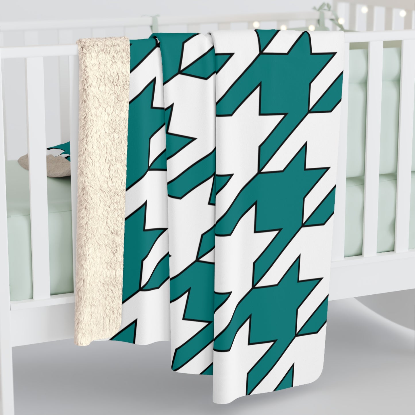 Teal, White Retro Houndstooth Blanket Throw