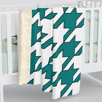 Teal, White Retro Houndstooth Blanket Throw