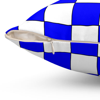 Blue, White Retro Check Cushion Pillow