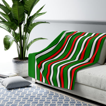 Green, White, Red Retro Stripes Blanket Throw