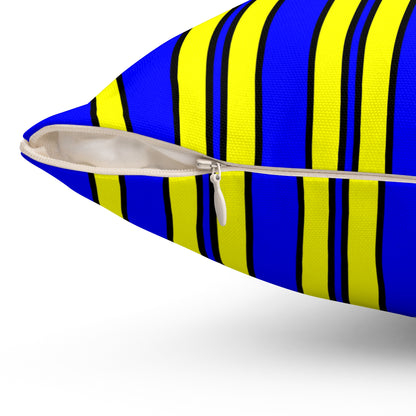 Blue, Yellow Retro Stripes Cushion Pillow