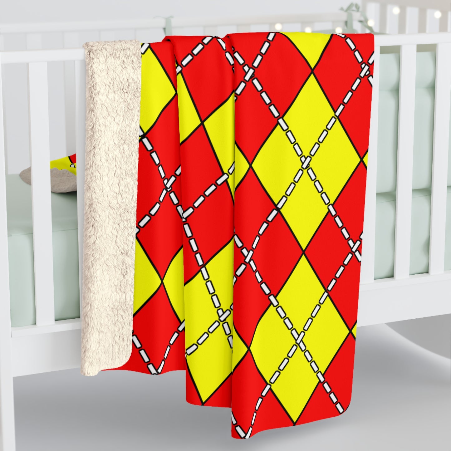 Red, Yellow Retro Argyle Blanket Throw