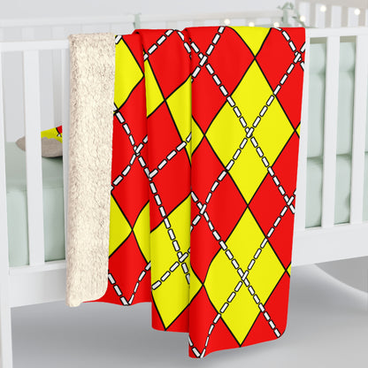 Red, Yellow Retro Argyle Blanket Throw