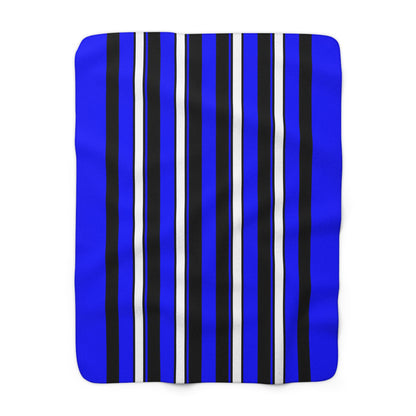 Blue, Black, White Retro Stripes Blanket Throw