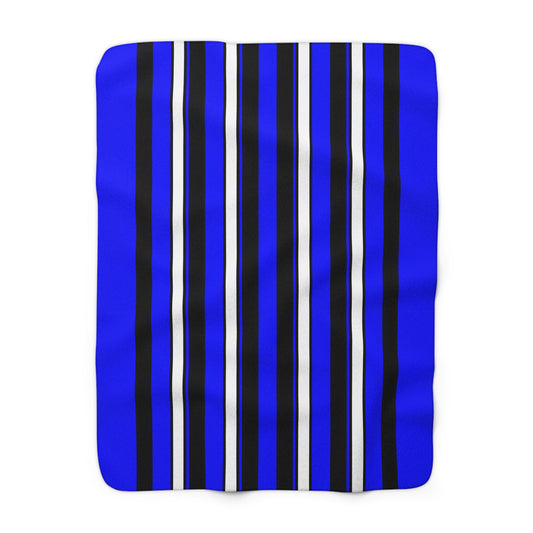 Blue, Black, White Retro Stripes Blanket Throw
