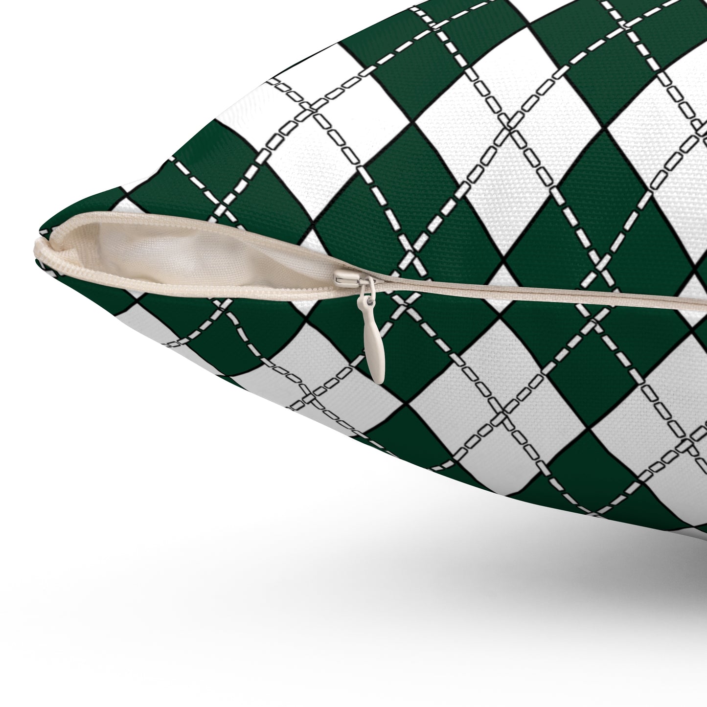 Dark Green, White Retro Argyle Cushion Pillow