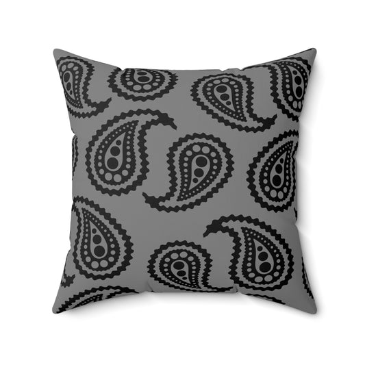 Grey, Black Retro Paisley Cushion Pillow
