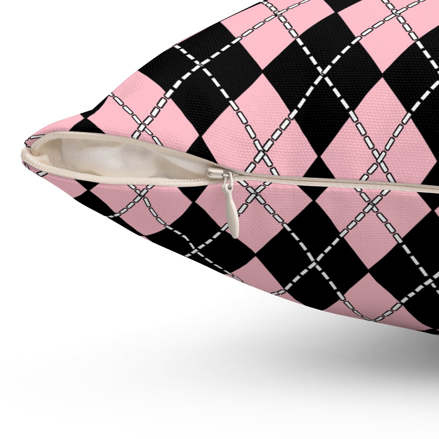 Pink, Black Retro Argyle Cushion Pillow