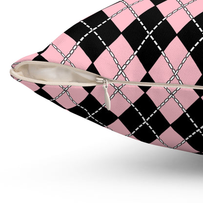 Pink, Black Retro Argyle Cushion Pillow