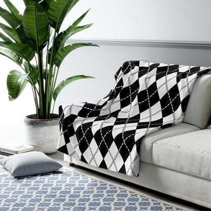 Black, White Retro Argyle Blanket Throw