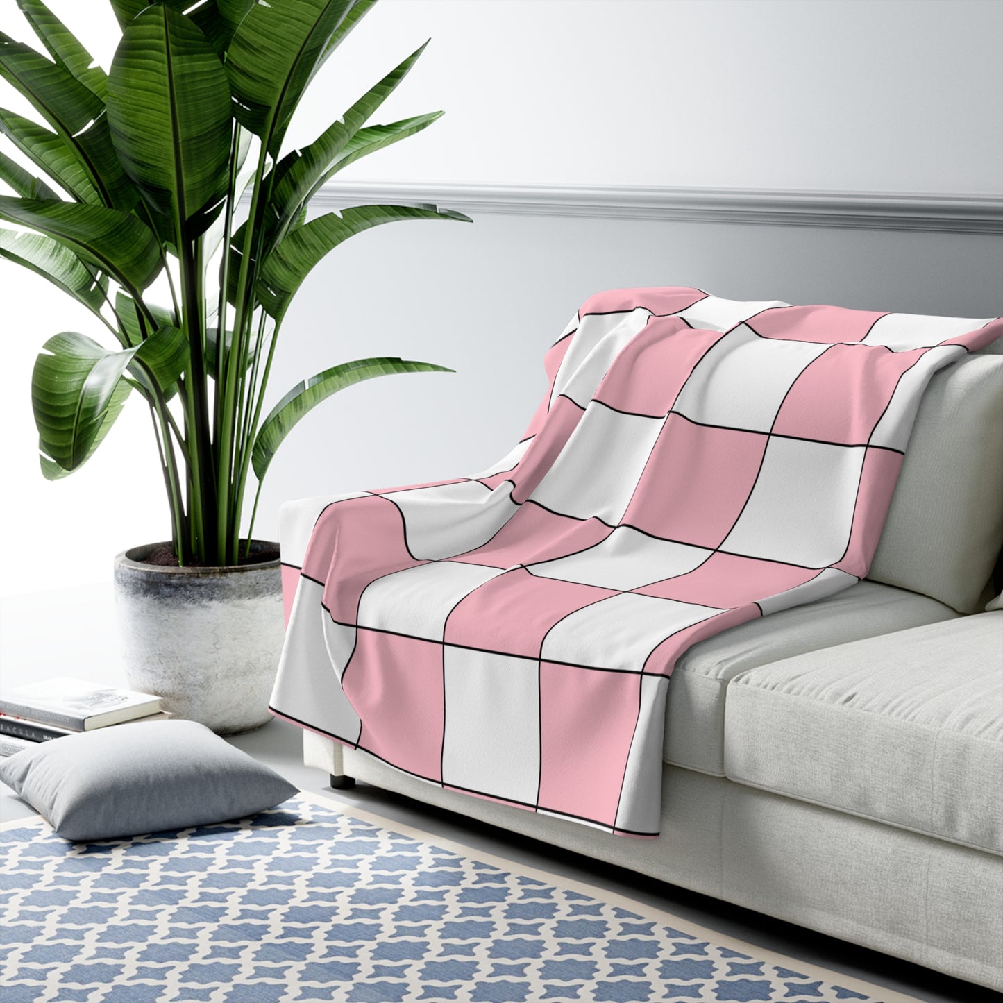 Pink, White Retro Check Blanket Throw