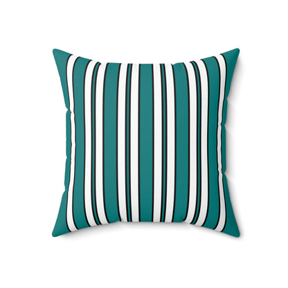 Teal, White Retro Stripes Cushion Pillow