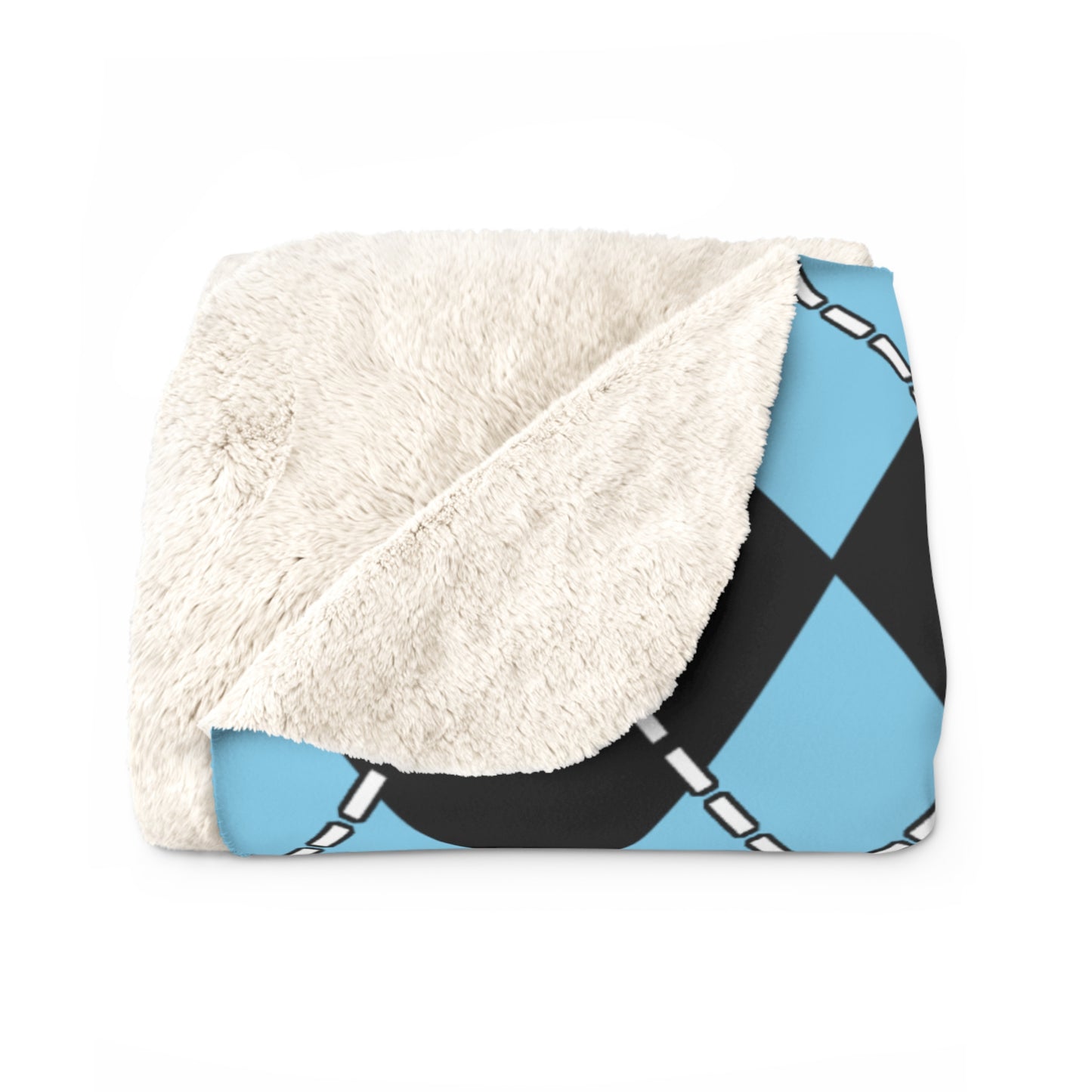 Sky Blue, Black Retro Argyle Blanket Throw