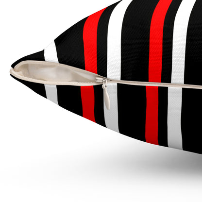 Black, White, Red Retro Stripes Cushion Pillow