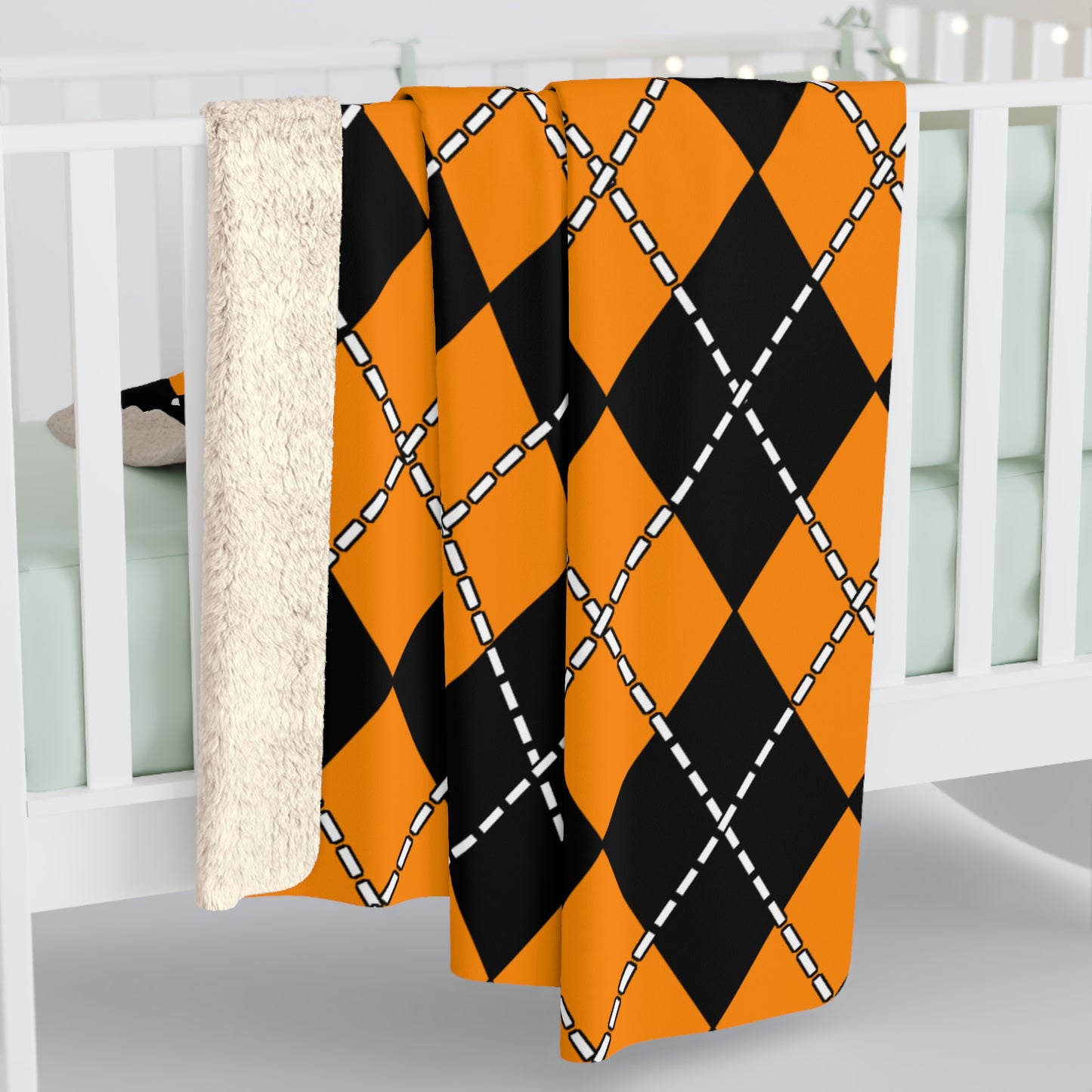 Dark Orange, Black Retro Argyle Blanket Throw