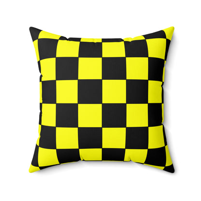 Yellow, Black Retro Check Cushion Pillow