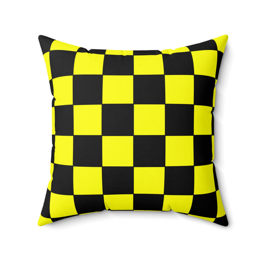 Yellow, Black Retro Check Cushion Pillow