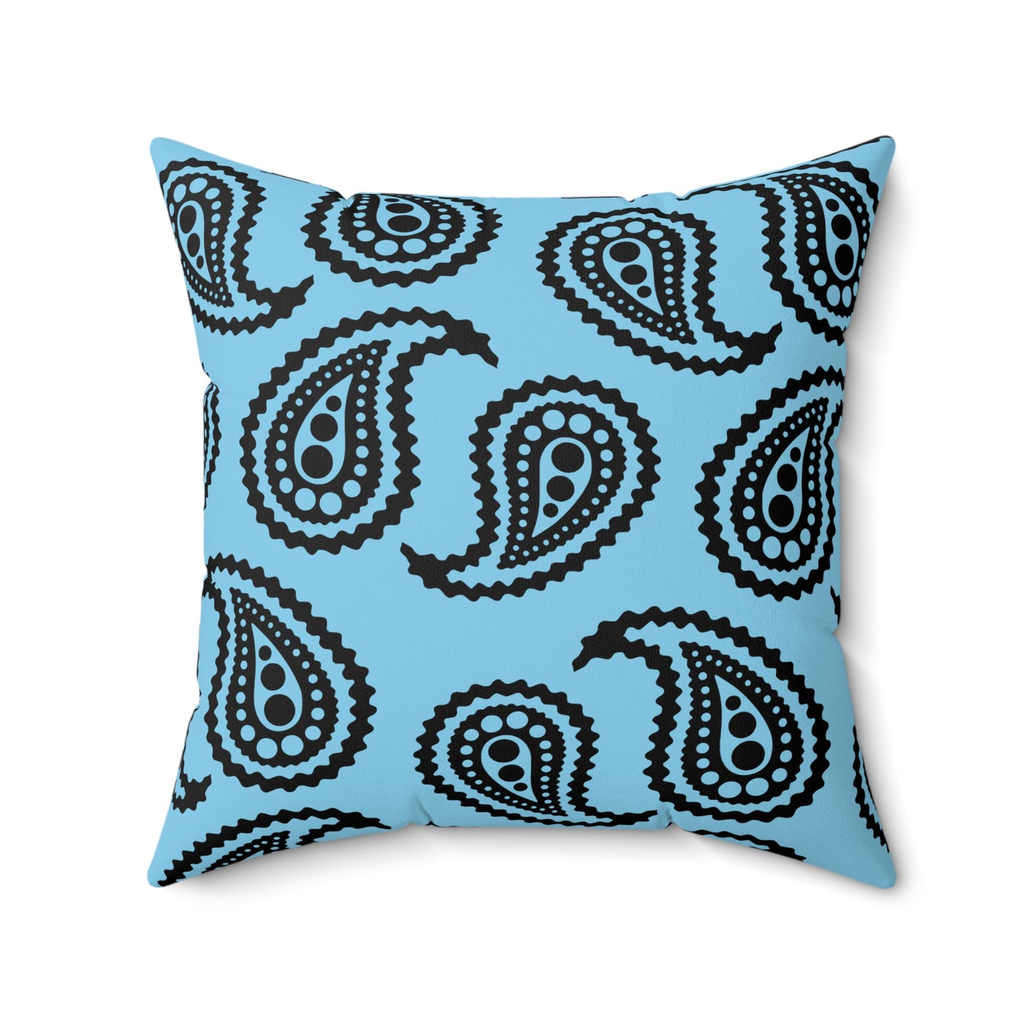 Sky Blue, Black Retro Paisley Cushion Pillow