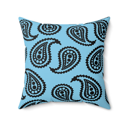 Sky Blue, Black Retro Paisley Cushion Pillow