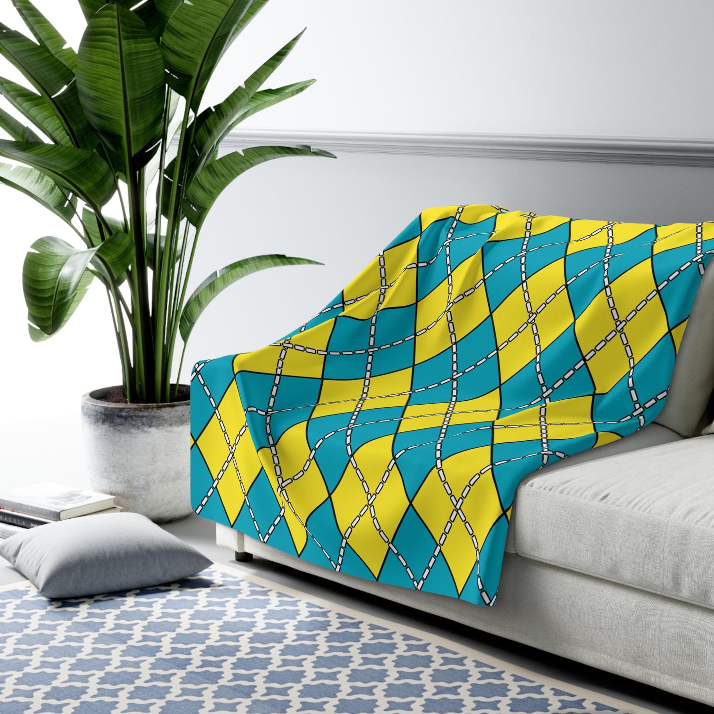 Kazakhstan Retro Argyle Blanket Throw