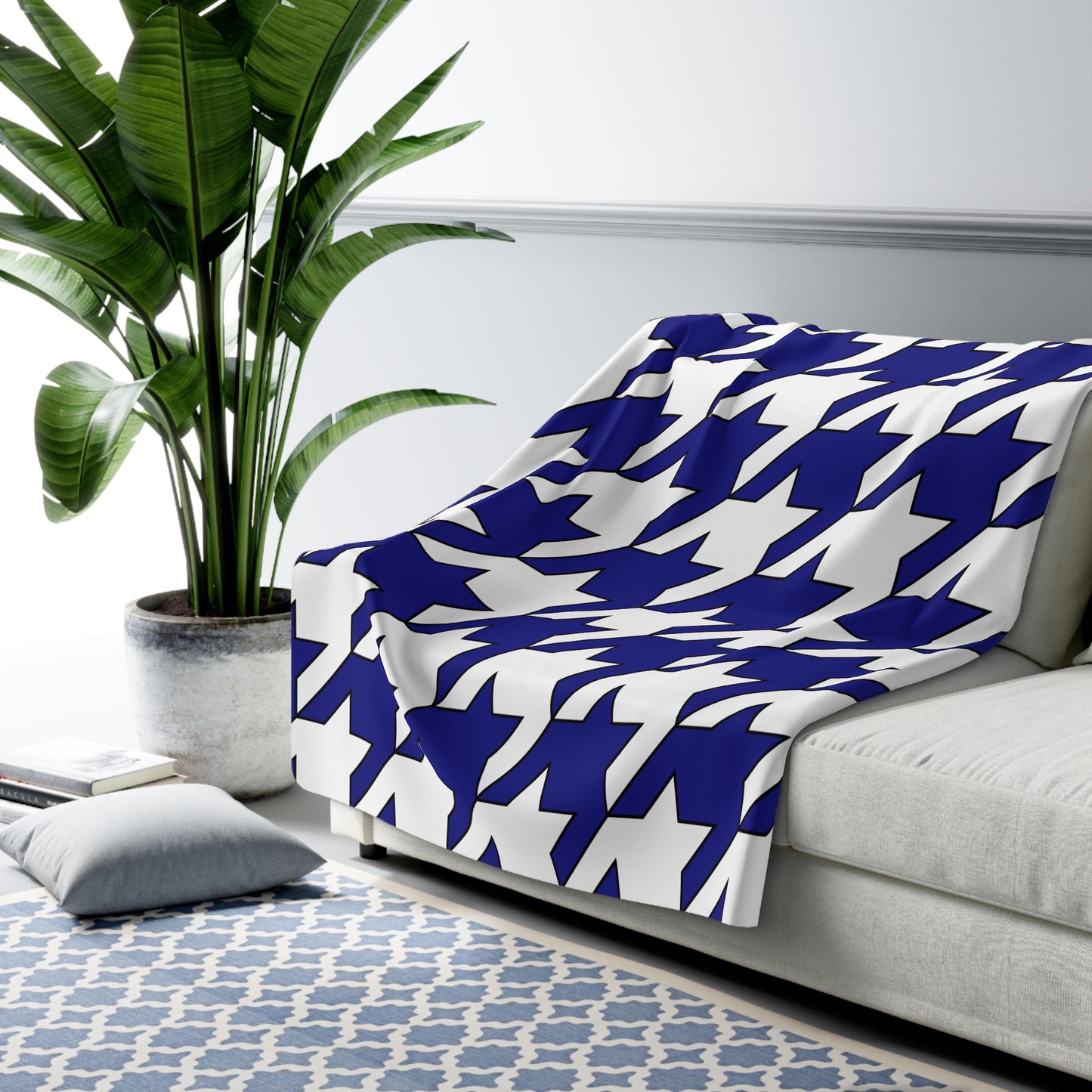 Navy Blue, White Retro Houndstooth Blanket Throw