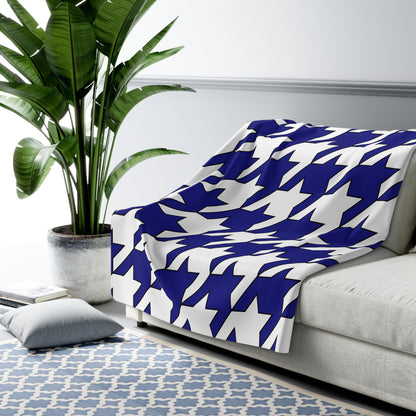 Navy Blue, White Retro Houndstooth Blanket Throw