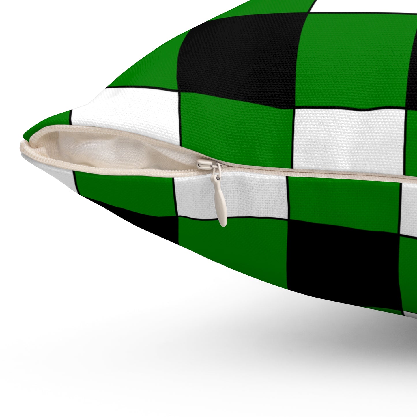 Green, Black, White Retro Check Cushion Pillow