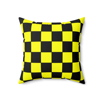 Yellow, Black Retro Check Cushion Pillow
