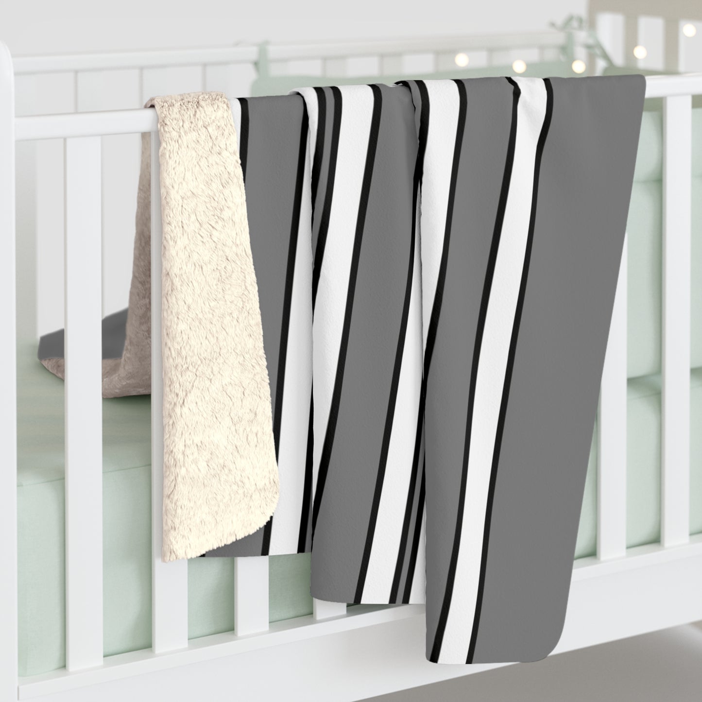 Grey, White Retro Stripes Blanket Throw