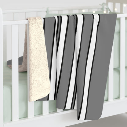Grey, White Retro Stripes Blanket Throw