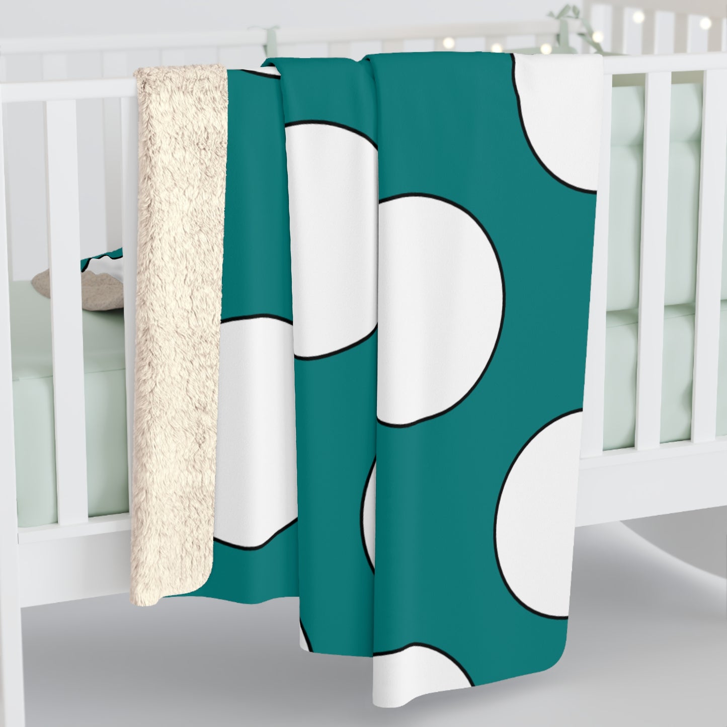 Teal, White Retro Polka Dots Blanket Throw