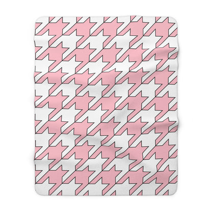 Pink, White Retro Houndstooth Blanket Throw