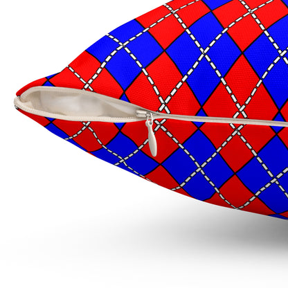 Red, Blue Retro Argyle Cushion Pillow