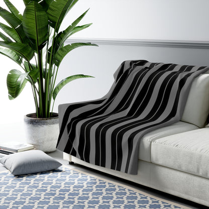 Grey, Black Retro Stripes Blanket Throw